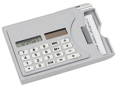 Визитница Бухгалтер с калькулятором и ручкой, серый