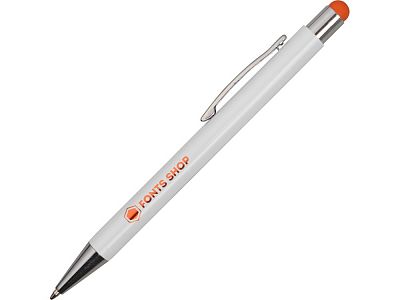 Ручка металлическая шариковая Flowery со стилусом и цветным зеркальным слоем, белый/оранжевый